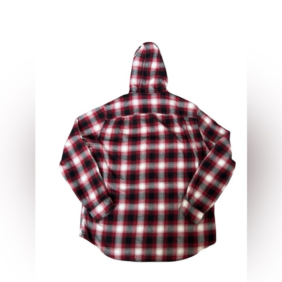 American Eagle 100% cotton red, black, white Plaid Hooded Shirt size large - Picture 7 of 7